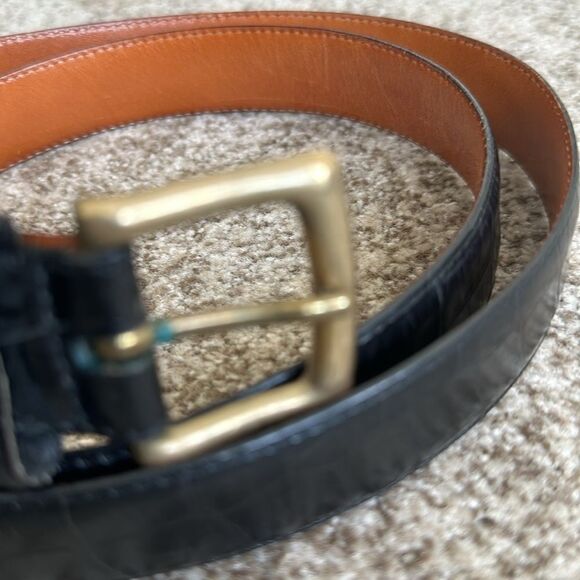 Black Textured Italian Leather Men’s Belt 44 - Picture 3 of 8